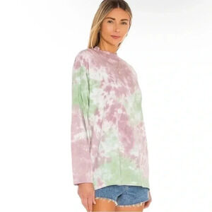 Free People Be Free Tie Dye Long Sleeve Oversized Crewneck Tee Lavender Mint S